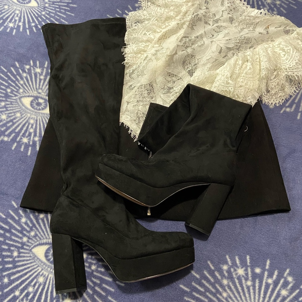 Mix no 6 over the knee black Effie chunky boot sz 9 suede like platform tall
